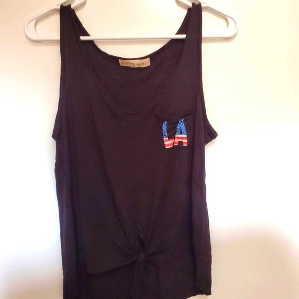 Pretty Rebellious Black Tank Top with Blue and Red Accent Size Small